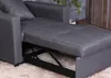 A close-up view of a gray sofa bed, showing the extended footrest and the metal mechanism underneath. Produktbild-Vorschau