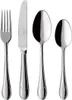 A set of four pieces of silverware, including a fork, knife, and two spoons, arranged in a row against a white background. Produktbild-Vorschau
