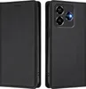 A black leather flip case for a smartphone is shown from two angles. Produktbild-Vorschau