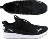 A top-down and side view of a pair of black Puma sneakers with white accents. Podgląd zdjęcia produktu