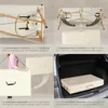 Collage of images showing a massage table being folded, stored, and transported. Náhled obrázku produktu