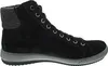 A side view of a black high-top sneaker with a gray sole and a gray fabric cuff. Anteprima dell’immagine prodotto