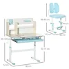 A child's desk and chair set with dimensions labeled. Produktbild-Vorschau