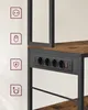 Close-up shot of a shelf unit with integrated power outlets and illustrated features. Náhled obrázku produktu