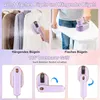 Collage showing a portable steam iron in use and its features. Produktbild-Vorschau