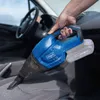 A hand is holding a blue and gray cordless vacuum cleaner inside a car, cleaning the car seat. Anteprima dell’immagine prodotto