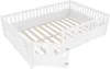 A white wooden children's bed frame with a slatted base and a hinged gate. Anteprima dell’immagine prodotto