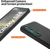 A marketing image showing a phone case for a Samsung Galaxy S24, highlighting its camera and screen protection features. Produktbild-Vorschau