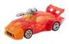 A red toy car with orange accents and a silver weapon on top, isolated on a white background. Produktbild-Vorschau