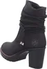 A black women's boot with a block heel, shown from the side. Voir les images du produit