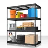 A black metal shelving unit filled with various items. Produktbild-Vorschau