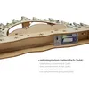 A close-up view of a wooden LED candle arch with a battery compartment visible. Produktbild-Vorschau