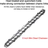 A close-up view of a chainsaw chain against a white background, with descriptive text overlayed. Produktbild-Vorschau