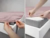 Two images showing how to put a fitted sheet on a mattress. Náhled obrázku produktu