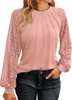 ASKSA Damen T-Shirt Rundhals Plissee Spitze LangarmShirts Produktbild-Vorschau 1