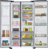 An open side-by-side refrigerator filled with various food items. Produktbild-Vorschau
