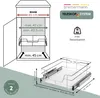 Diagram showing dimensions and features of a telescopic drawer system for kitchen cabinets. Produktbild-Vorschau