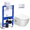 A set of bathroom fixtures including a wall-hung toilet, a concealed cistern frame, and a flush plate, displayed against a white background. Podgląd zdjęcia produktu