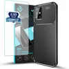 A smartphone case and screen protector are displayed against a white background. Produktbild-Vorschau