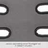 A close-up view of a gray, perforated fabric with black trim and cutouts, likely a stroller seat liner. Voir les images du produit
