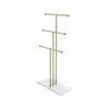 A jewelry stand with three horizontal bars for hanging jewelry, set on a white rectangular base. Voir les images du produit
