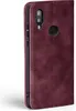 A close-up, side view of a burgundy flip phone case for a Huawei P20 Lite. Produktbild-Vorschau