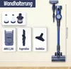 A collage of images showing a vacuum cleaner and its accessories, along with text indicating its features and specifications. Produktbild-Vorschau