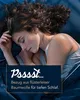 A woman sleeping peacefully in bed, with text overlay promoting a product. Produktbild-Vorschau