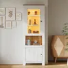 Vitrine en verre 70 x 40 x 188 cm, blanc et naturel, Voir les images du produit 4
