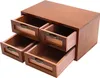 A wooden desk organizer with four drawers, each with a clear window and a metal handle. The drawers are slightly ajar, showing the interior. Podgląd zdjęcia produktu