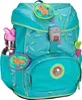 A teal backpack with leaf patterns and animal patches. Anteprima dell’immagine prodotto