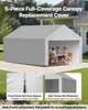 A gray canopy replacement cover set up outdoors with people sitting at a table inside. Podgląd zdjęcia produktu