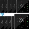 A collage of digital thermostats, some showing a temperature display and others showing a Wi-Fi symbol. Podgląd zdjęcia produktu