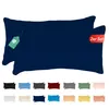 Two navy blue pillowcases are shown, with a tag on one and a '2er Set' label on the other. Below are swatches of various pillowcase colors. Produktbild-Vorschau