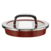 A close-up studio shot of a red pot lid with a silver handle. Podgląd zdjęcia produktu