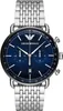 A close-up studio shot of a men's chronograph watch with a blue dial and silver metal band. Náhled obrázku produktu