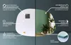 A split image showing the features of a wall mirror on the left and a lifestyle shot of the mirror in a room on the right. Produktbild-Vorschau