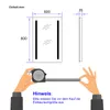 Diagram showing the dimensions of a mirror and a hand holding a measuring tape, with a note in German. Anteprima dell’immagine prodotto