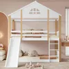 A children's bunk bed with a slide and ladder, set up in a bedroom. Produktbild-Vorschau