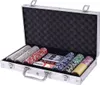 An open aluminum poker chip case filled with poker chips and cards. Produktbild-Vorschau