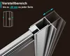 A close-up diagram illustrating the adjustment range of a shower enclosure profile, with a small illustration of the shower enclosure in the background. Produktbild-Vorschau