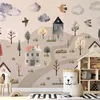 Vlies Fototapete - Scandinavian Valley - Village in Pastel Produktbild-Vorschau 1