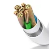 A close-up, cutaway view of a white cable, revealing its internal structure of multiple gold-colored wires and a single green wire, all encased in a white outer layer. Náhľad obrázku produktu