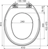 A top-down technical drawing of a toilet seat with dimensions indicated. Produktbild-Vorschau