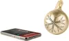 A smartphone and a golden Christmas ornament are placed on a white background. Produktbild-Vorschau