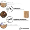 Collage of images and text describing the features of a bathroom cabinet. Náhled obrázku produktu