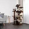 A multi-level cat tree with several cats on it, placed in a living room setting next to a sofa. Produktbild-Vorschau