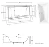 Technical drawing and a product photo of a bathtub. Produktbild-Vorschau