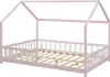 A pink house-shaped bed frame with a slatted base, shown from a side angle against a white background. Anteprima dell’immagine prodotto