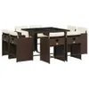 vidaXL 9-tlg. Garten-Essgruppe mit Kissen Braun Poly Rattan Produktbild-Vorschau 1
